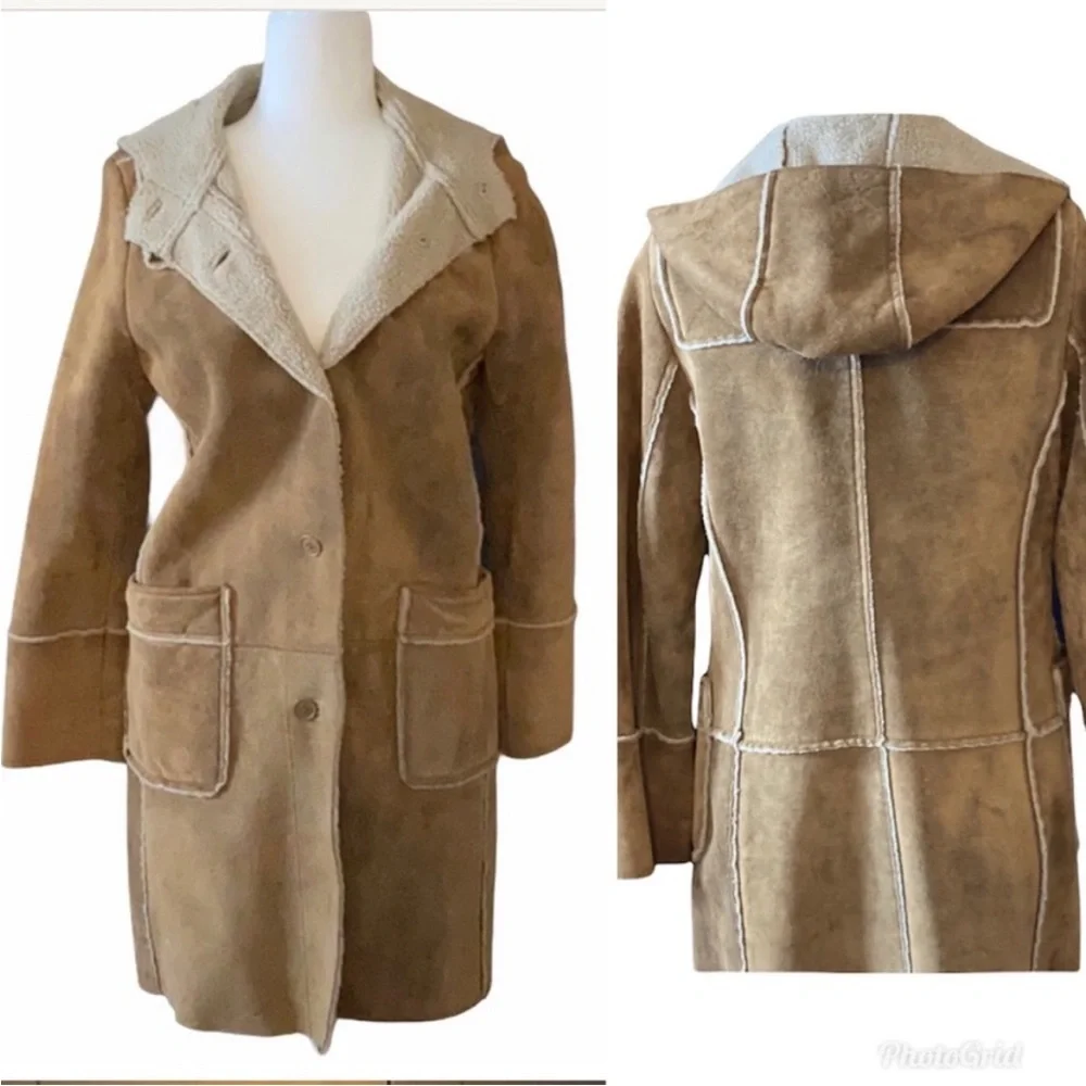Gap Tan Suede Coat with Hood - Size Small